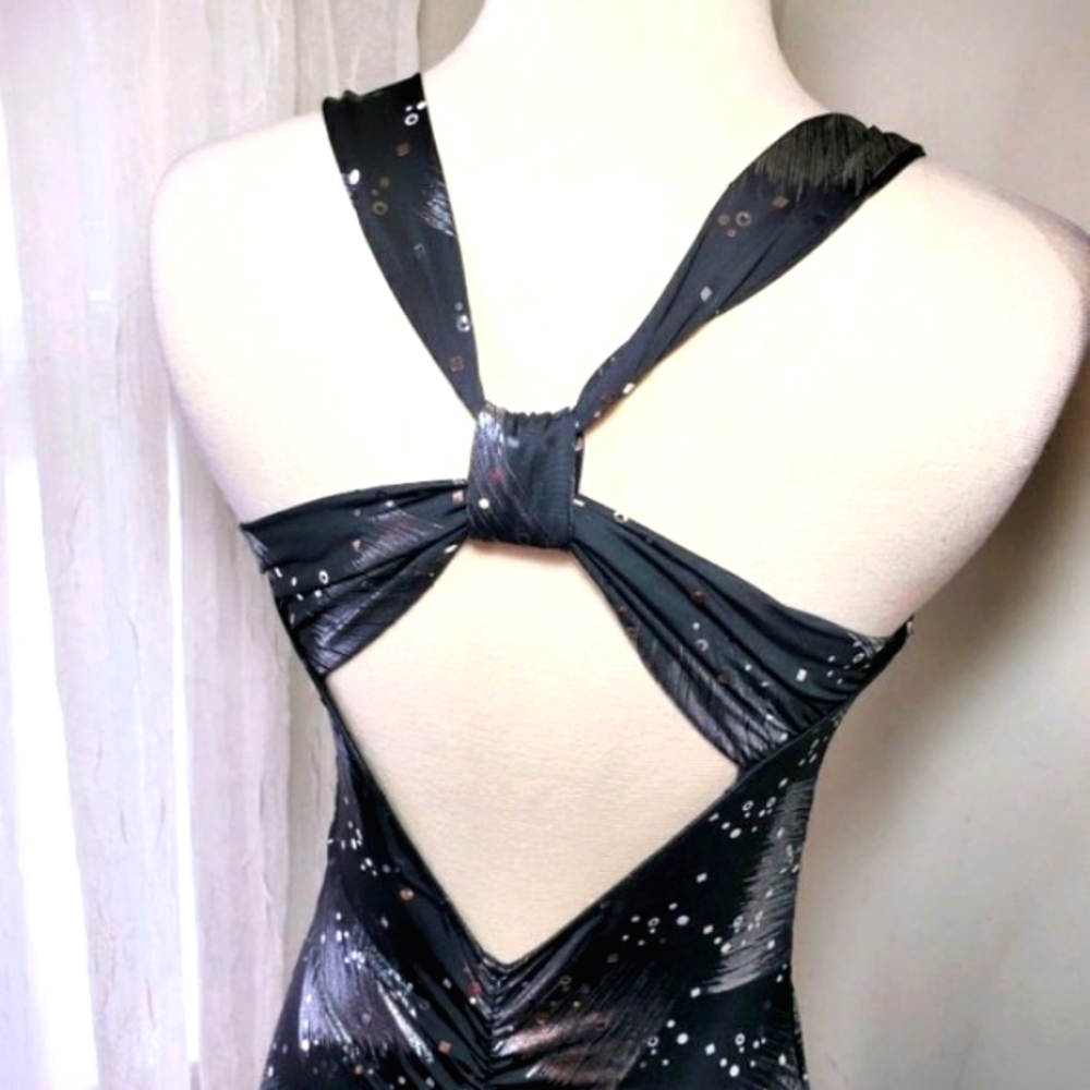 Dress Taboo Women Low Neckline Crossed Cutout Back Silver Sparkle Black Dresses - Picture 10 of 11